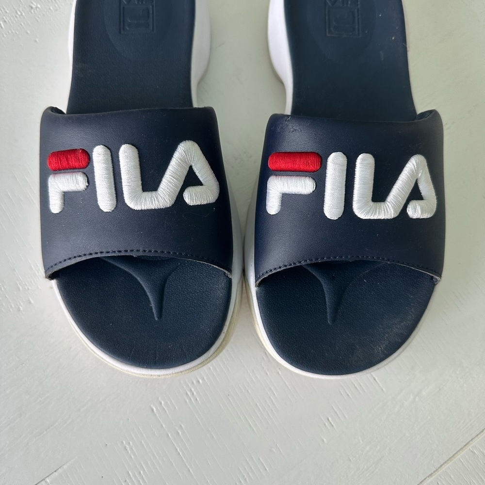 Fila Dark Blue Slides with Red and White Logo 8